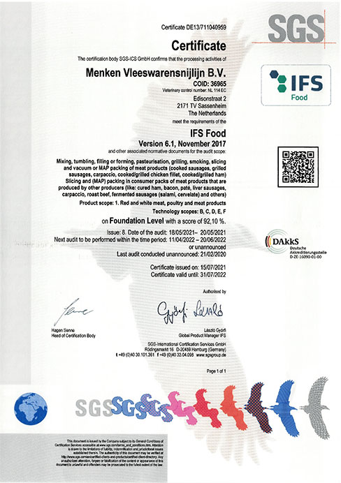 IFS certificaat Snijlijn